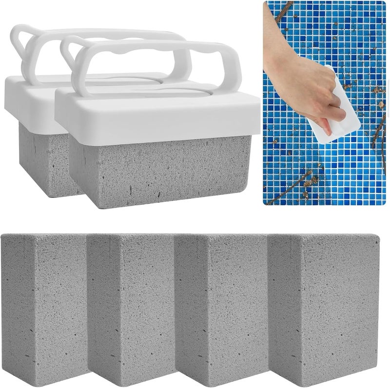 Tinsky 6 Pack Pool Pumice Stones with Handle, Handheld Replacement Cleaning Blocks for Pool Tiles, Spa, Grout, and Concrete Stain Removal - Image 1